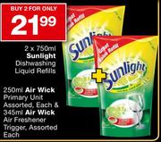 Sunlight Dishwashing Liquid Refills-2X750ml