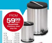Essentials Stainless Steel Step Bin-20Ltr Each