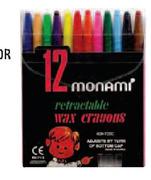 Monami Retractable Wax Crayons-12's