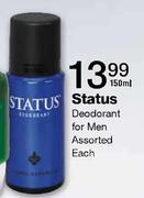 Status Deodorant For Men Assorted-150ml Each 