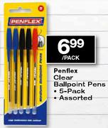 Penflex Clear Ballpoint Pens Assorted-5-pack per pack
