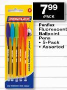 Penflex Fluorescent Ballpoint Pens-5-pack per pack