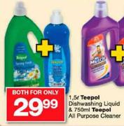 Teepol Dishwashing Liquid-1.5L & Teepol All Purpose Cleaner-750ml