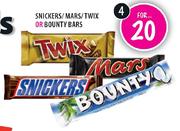 Snickers/Mars/Twix or Bounty Bars-4's