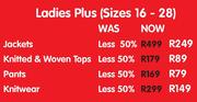 Ladies Plus Knitwear(Sizes 16-28)