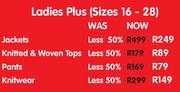 Ladies Plus Knitted & Woven Tops(Sizes 16-28)