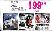 PS3 Games Need For Speed, Shift, Battlefield & FIFA Soccer 11-Each 