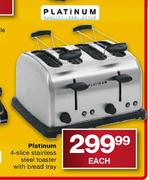 Platinum 4-Slice Stainless Steel Toaster with Bread Tray-Each 