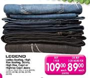 Legend Ladies Bootleg,High Rise Bootleg,Skinny,High Rise Capri or Highrise Capri Jeans-Each