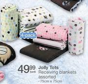 Jolly Tots Receiving Blankets Assorted-(4 Pack)75cm x 75cm 