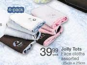 Jolly Tots Face Cloths Assorted-(4 Pack)25cmx25cm Per Pack 