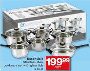 Essentials Stainless Steel Cookware Set with Glass Lids-12 Piece Per Set