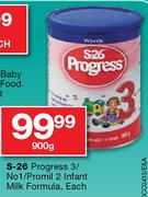 S-26 Progress 3/No 1/Promil 2 Infant Milk Formula-900g Each