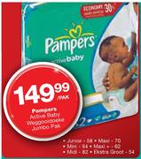 Pampers Active Baby Weggooidoeke Jumbo Pak Junior-58's/Maxi-70's/Mini-94's Each