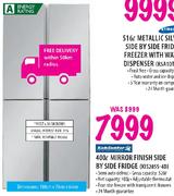 Kelvinator Mirror Finish Side By Side Fridge(KI520SS-4D)-400L