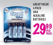 Great Value 6 Pack AAA Alkaline Batteries - Per Pack
