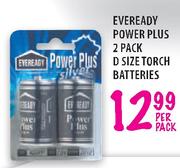 Eveready Power Plus 2 Pack D Size Torch Batteries - Per Pack
