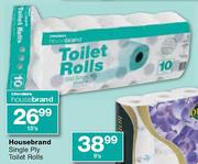 Housebrand Single Ply Toilet Rolls-10's