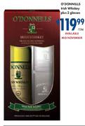O'Donnells Irish Whiskey Plus 2 Glasses-750ml