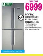 Logik 375L Silver Side By Side Fridge/Freezer(LFR 4955)
