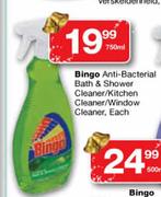Bingo Anti Bacterial Bath & Shower Cleaner/Kitchen Cleaner/Window Cleaner-600ml Each