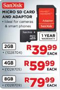 Sandisk Micro SD Card And Adaptor - 4GB Each