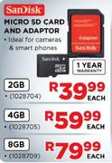 Sandisk Micro SD Card And Adaptor - 2GB Each