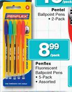 Penflex Fluorescent Ballpoint Pens 5 Pack-Per Pack