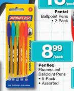 Penflex Fluorescent Ballpoint Pens 5 Pack-Per Pack