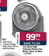 Aim High Velocity Plastic Fan Black, Clear Or Blue (AHV20P)-20cm Each