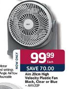 Aim High Velocity Plastic Fan Black,Clear Or Blue-20cm