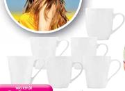 Bullet or V-Shape White Coffee Mugs-Per 6 Pack