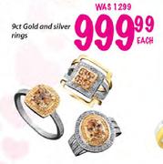 9ct Gold & Silver Rings-Each