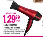 Carmen 2200W Turblo Hairdryer-Each