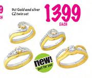 9ct Gold & Silver CZ Twin Set-Each