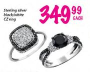 Sterling Silver Black/White CZ Ring-Each