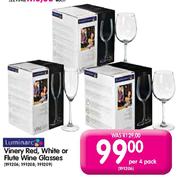 Luminarc Vinery Red,White or Flute Wine Glasses-Per 4 Pack