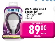 Philips LED Classic Globe Shape 6W