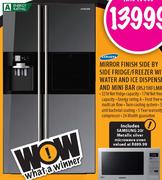 Samsung Mirror Finish Side by Side Fridge/Freezer with Water and Ice Dispenser and Mini Bar-327Ltr.