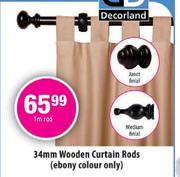 34mm Wooden Curtain Rod (Ebony Colour Only)-1m