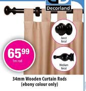 34mm Wooden Curtain Rod (Ebony Colour Only) Medium Finial