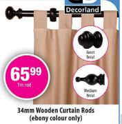 34mm Wooden Curtain Rod (Ebony Colour Only)-3m