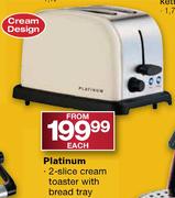 Platinum 2-Slice Cream Toaster with Bread Tray