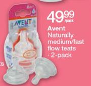 Avent Naturally Medium/Fast Flow Teats-2-Pack Per Pack