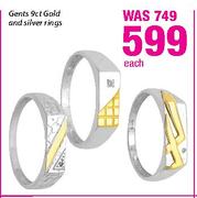 Gents 9Ct Gold And Silver Rings-Each