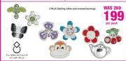 3 Pack Sterling Silver And Enamel Earrings-Per Pack