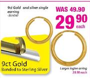 9Ct Gold And Silver Single Earring-Each