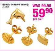 9Ct Gold And Silver Earrings-Per Pair