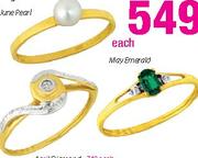 9Ct Gold Birthstone Rings-Each