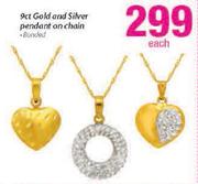 9ct Gold & Silver Pendant On Chain Bonded-Each
